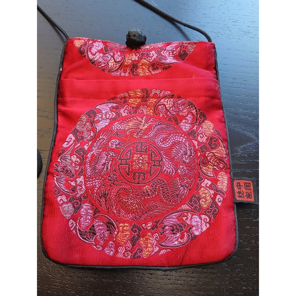 Women Chinese Crossbody Bag Pouch Floral Red #1368